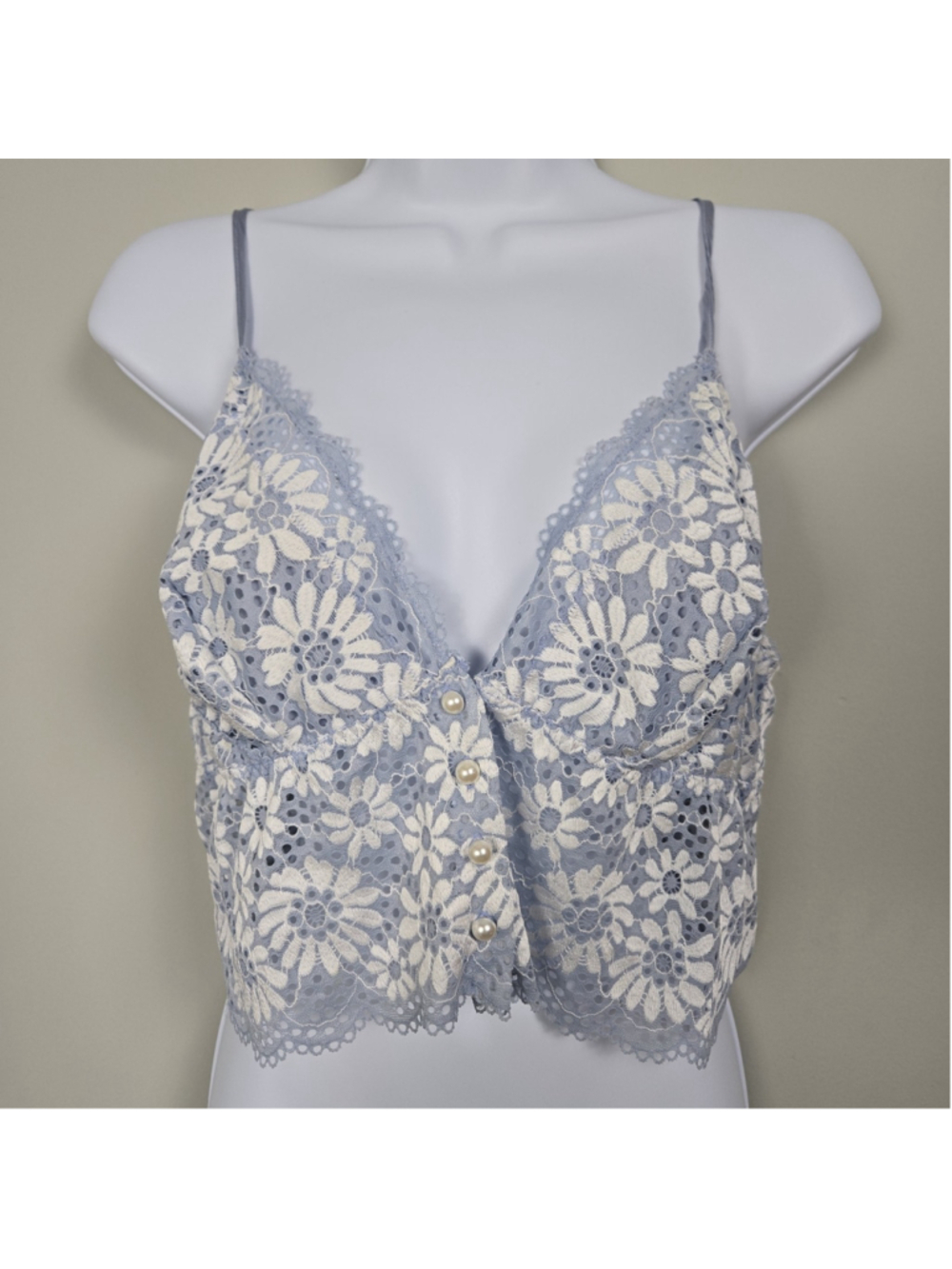 Womens Y2K Lace Babydoll Bustier Crop Top Large Blue Festival Fairy Coquette 90s